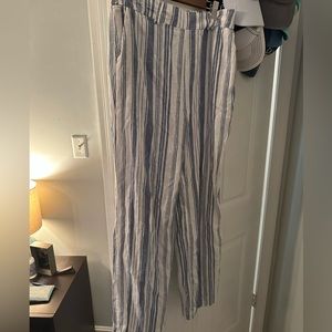 Linen beach pants white and blue